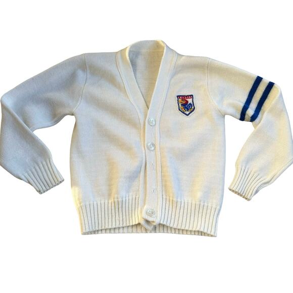 Vtg University of Kansas KU Jayhawks Embroidered Cardigan Youth - Picture 1 of 7